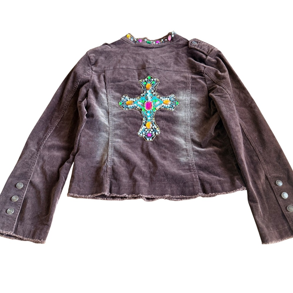 Ivy Jane Brown Corduroy Embellished Jewel Jacket Womens Medium Boho western